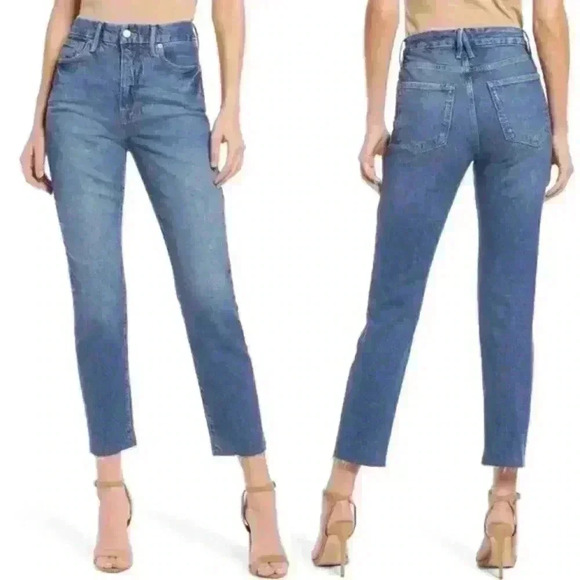 GOOD American Good Classic Slim Fit Raw Hem in Blue940 Size 10/30 - Picture 1 of 8